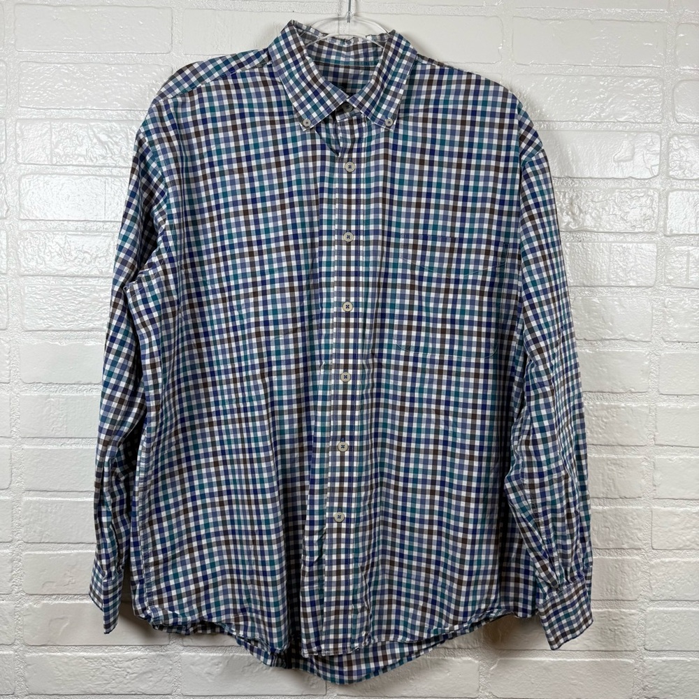 Alan Flusser Shirt Mens XL Multicolor Gingham Check Cotton Button-Down Career